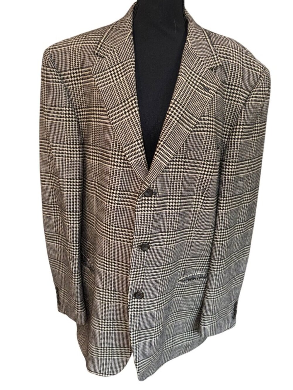 Talbots Mens 44 Wool Cashmere Blend Houndstooth Plaid Blazer Jacket Sustainable - Picture 2 of 15